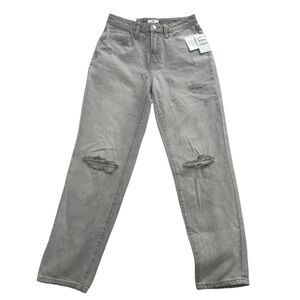 BP Nordstrom High Rise Mom Jeans Light Grey Wash Denim Ripped Knees NWT